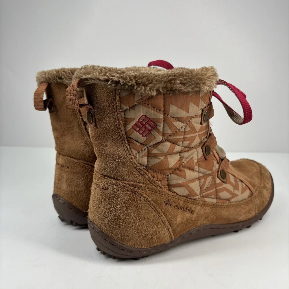 Columbia Women’s Brown Suede Quilted Winter Boots - Tan with Red Accents